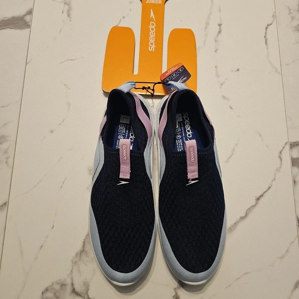 Speedo Aqua Sock Surfwalker Water Shoes Navy Pink Junior‎ Girls Size L 4-5 NWT